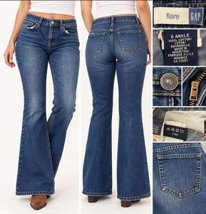 Y2K Indie Sleaze Gap Flare Bell Bottom Jeans Size 6 Ankle Dark Wash Indigo 2000s